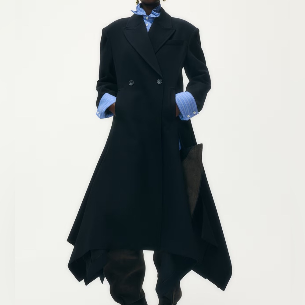 H&M Black Asymmetric Double-Breasted Coat